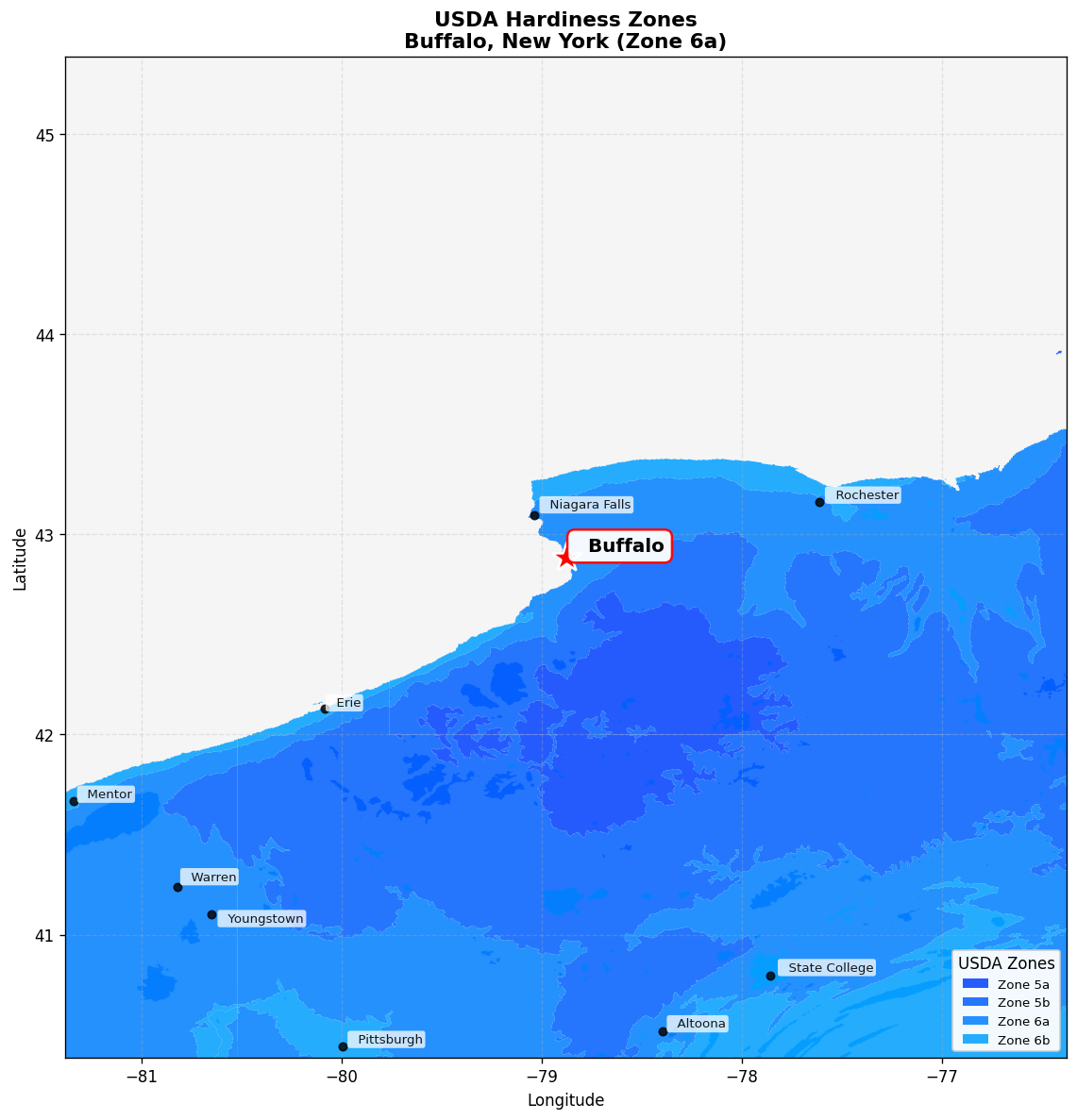 USDA Hardiness Zone 6a Map for Buffalo, NY